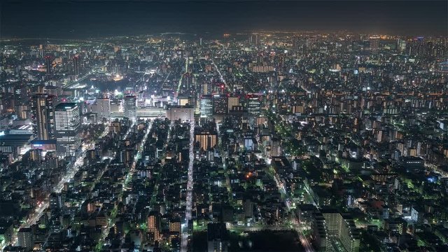 4K Timelapse Sequence of Tokyo, Japan - The South of Tokyo at Night from the Sky Tree Tower Wide Angle
