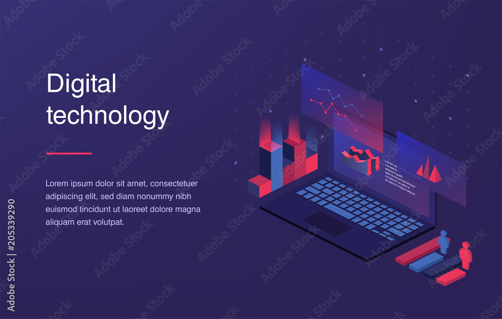 Poster augmented reality concept. smart city technology. landing page template. web banner with laptop and 