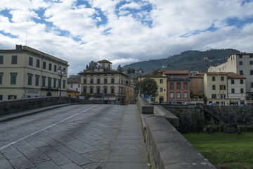 Naklejka premium View of Pescia city from the bridge, Italy