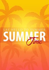 Fototapeta na wymiar Summer Time tropical background with palms and sunset. Summer placard poster flyer invitation card. Summer time. Vector Illustration