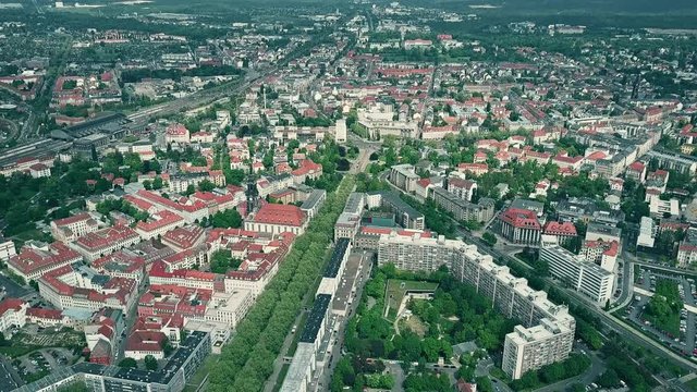 High altitude aerial view of Dresden and suburbs, Germany