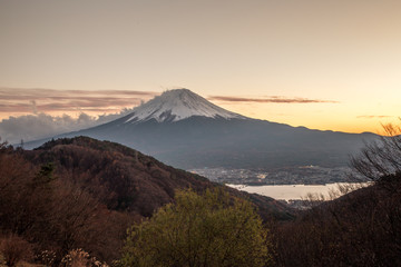 Fototapeta premium Mount Fuji on sunset days - Top view from mount.