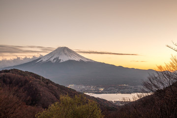 Mount Fuji on sunset days - Top view from mount.