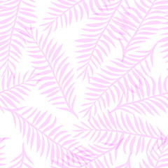 Purple palm leaves seamless pattern. Fashion summer print. Vector hand drawn illustration.