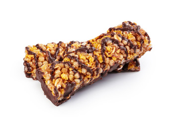 Healthy granola munchies on white background