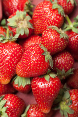 Beautiful fresh strawberry, top view. Rustic dessert.