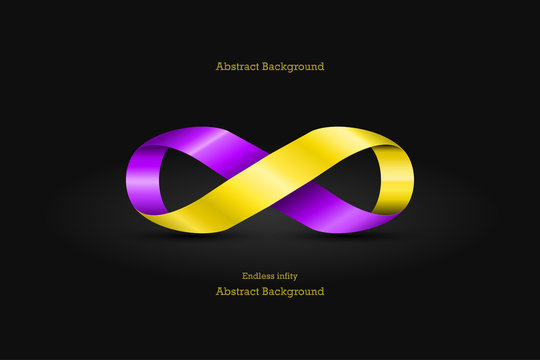 Luxurious Gold and purple endless infinity sign symbol icon on black background for vector idea design graphic concept