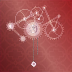 Glassy gears and clock on a technology lattice background