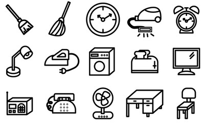 Simple outline of variety household icon on white background