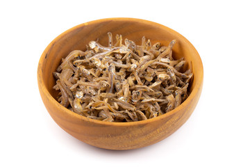 Dried anchovies fish isolated on white background
