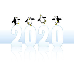Dancing Penguins Celebrating on Frozen Year 2020