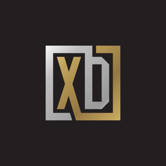 Initial letter XD, looping line, square shape logo, silver gold color on black background