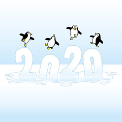 Partying Penguins Celebrating on Sinking Year 2020