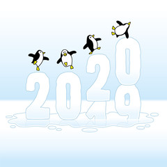 Partying Penguins Celebrating on Changing Year 2019-2020