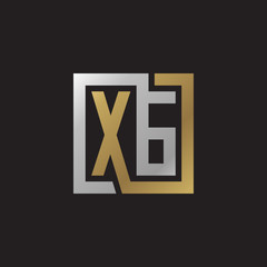 Initial letter XG, looping line, square shape logo, silver gold color on black background