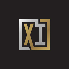 Initial letter XI, looping line, square shape logo, silver gold color on black background