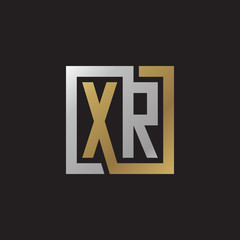 Obraz premium Initial letter XR, looping line, square shape logo, silver gold color on black background