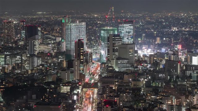 4K Timelapse Sequence of Tokyo, Japan - Shibuya by night from the Mori Museum