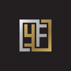 Initial letter YF, looping line, square shape logo, silver gold color on black background