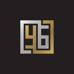 Fototapeta premium Initial letter YG, looping line, square shape logo, silver gold color on black background