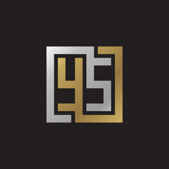 Initial letter YS, looping line, square shape logo, silver gold color on black background