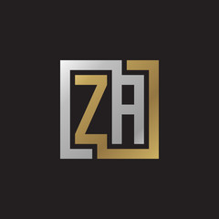 Initial letter ZA, looping line, square shape logo, silver gold color on black background