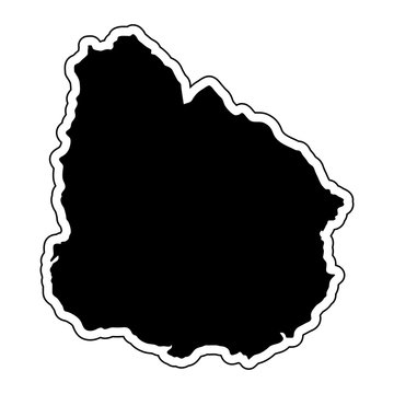 Black silhouette of the country Uruguay with the contour line. Effect of stickers, tag and label. Vector illustration