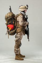 Soldier in camouflage holding rifle