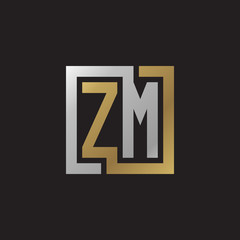 Initial letter ZM, looping line, square shape logo, silver gold color on black background