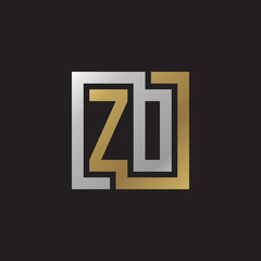 Initial letter ZO, ZD, looping line, square shape logo, silver gold color on black background