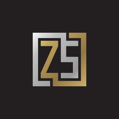Initial letter ZS, looping line, square shape logo, silver gold color on black background