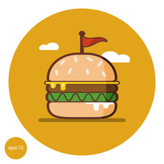 flat icon of the burger. logo design hamburger. vector fastfood symbol illustration