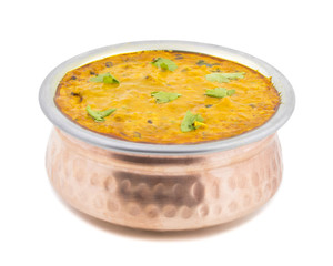 Indian Vegetarian Cuisine Dal Makhani Also Know as Dal Makhni or Daal Makhani is A Popular Dish From Punjab, Cooked With Black Lentil, Red Kidney Beans, Butter And Cream. isolated on White Background