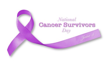 National cancer survivors month of June campaign with Lavender purple symbolic color ribbon isolated on white background (clipping path)