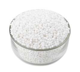 White Sago Pearls in Glass Bowl Also Know as Sabudana, Tapioca Pearl or Sago Seeds isolated on White Background