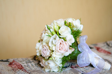 Beautiful wedding bouquet of white and pink roses.