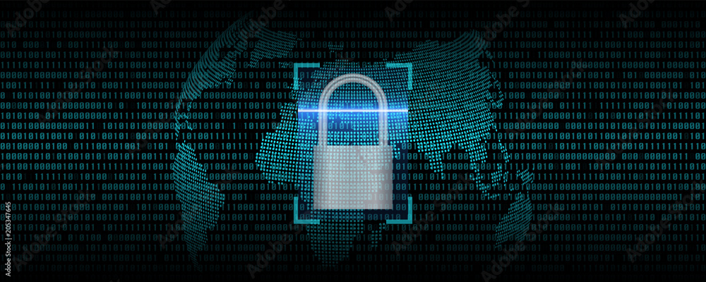 Poster binary code abstract background and world map., digital communication code., technology background