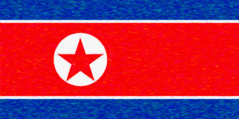 Watercolor flag of North Korea, paper texture. Symbol of Independence Day, souvenir soccer game, button language, icon.