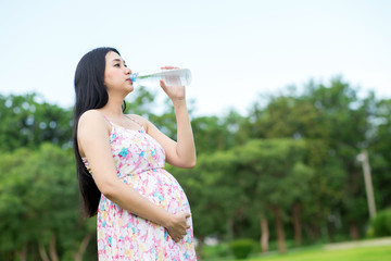 Pregnant Young Woman drinking water