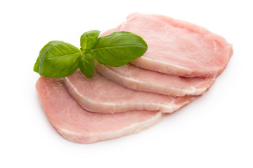 Fresh raw beef steak isolated on white background, top view.