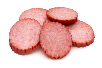 Slices of salami. Isolated on a white background.