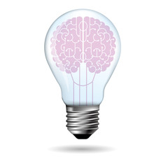 Big idea design, brain in light bulb.