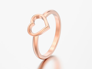 3D illustration rose gold engagement wedding heart ring