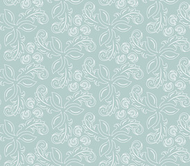 Floral light blue and white ornament. Seamless abstract classic background with flowers. Pattern with repeating elements
