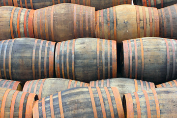 background of whisky or wine barrels