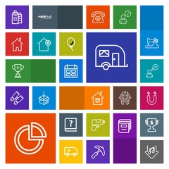 Modern, simple, colorful vector icon set with sound, pistol, game, pie, van, day, apartment, gun, music, business, graphic, profile, estate, chart, home, schedule, book, winner, magnetic, graph icons