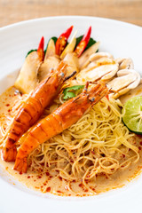 spicy shrimps spaghetti pasta (Tom Yum Goong)