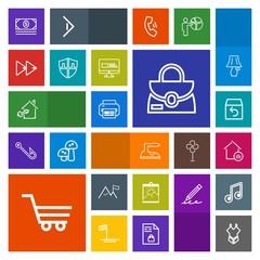 Modern, simple, colorful vector icon set with picture, rewind, housework, domestic, business, shipping, element, house, delivery, blank, order, return, frame, money, cart, nature, audio, white icons