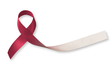 Burgundy ivory white ribbon isolated on white background (clipping path) raising awareness campaign...