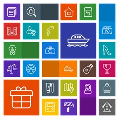 Modern, simple, colorful vector icon set with destruction, bird, female, place, library, first, boat, window, fashion, home, award, camera, transport, box, health, high, holiday, education, map icons